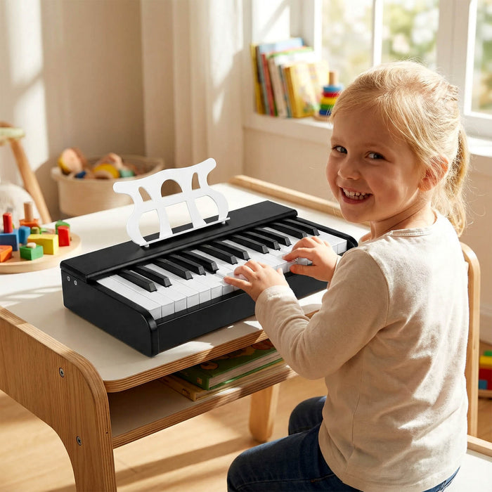 Costway Clavier de Piano pour Enfants 30 Touches avec Pupitre Amovible et Fonction Demarrage a Une Touche - Noir