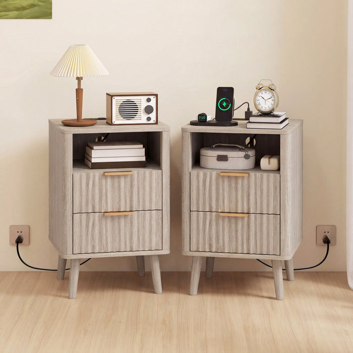 HOMCOM Lot de 2 Tables de Chevet, Tables de Nuit avec Station de Charge, Gris