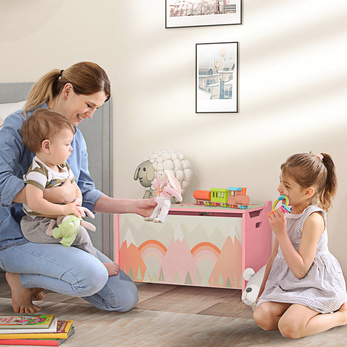 Qaba Coffre A Jouets Avec Couvercle, Coffre A Jouets, Organisateur De Rangement Pour Chambre A Coucher Avec Charniere De Securite, Rose