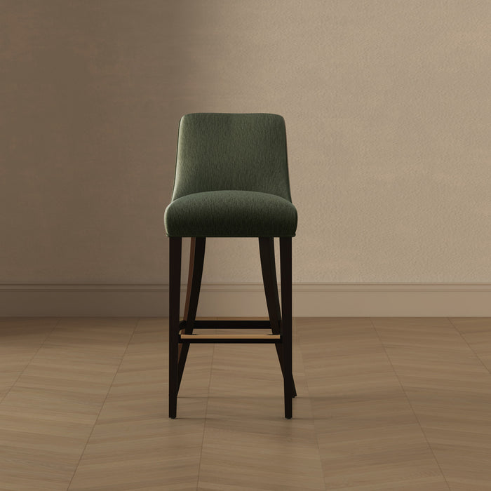Tabouret de bar moderne Beever en bois avec revetement en chenille vert foret