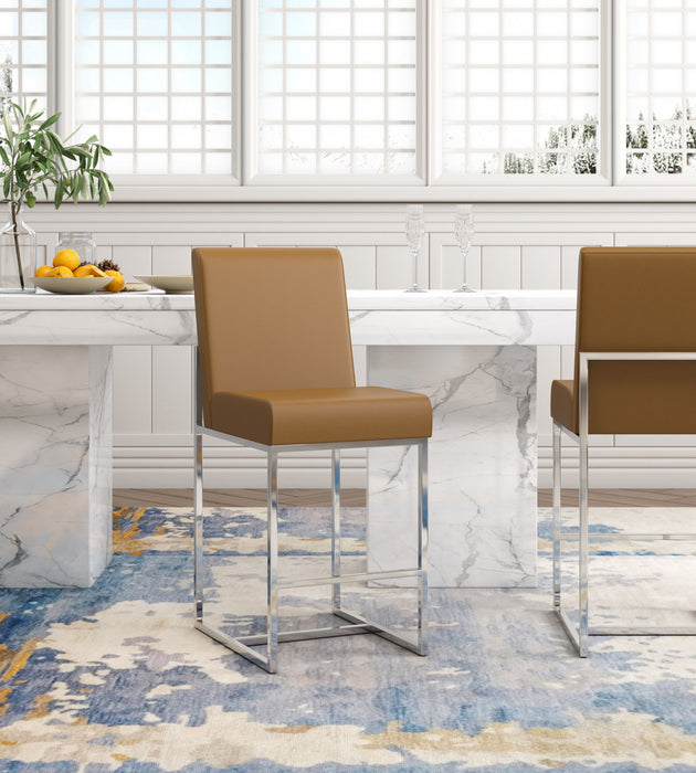 Tabouret de comptoir moderne en metal avec assise rembourree couleur camel Element