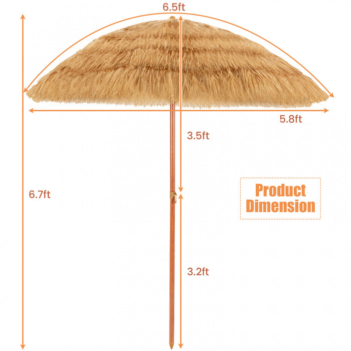 Costway Parasol de plage en paille de 6,5 pieds, inclinable, style tiki hawaien, patio portable