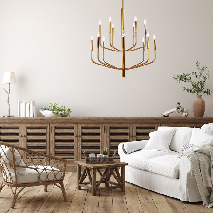 Lustre Eleanor de Dainolite avec fini laiton vieilli et 14 ampoules