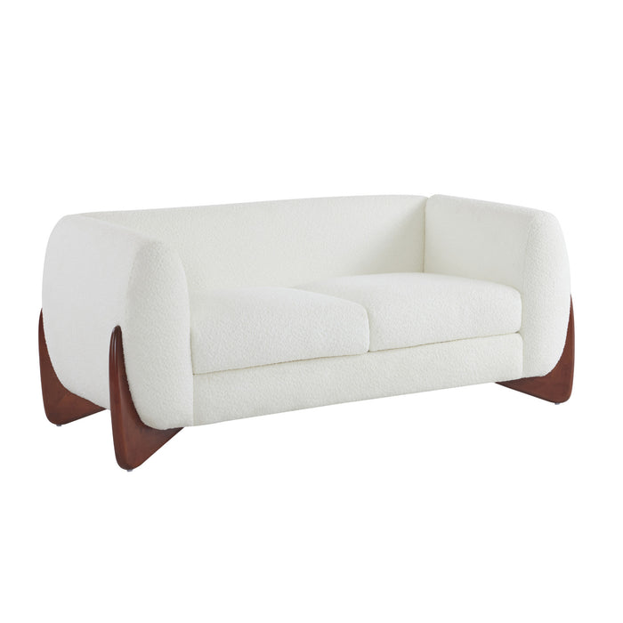 Lillian Canape deux places moderne en bois massif avec revetement en boucle, assise confortable, beige