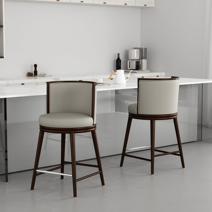 Tabouret de comptoir moderne en bois avec revetement en tissu couleur pierre Evalyn - Lot de 2