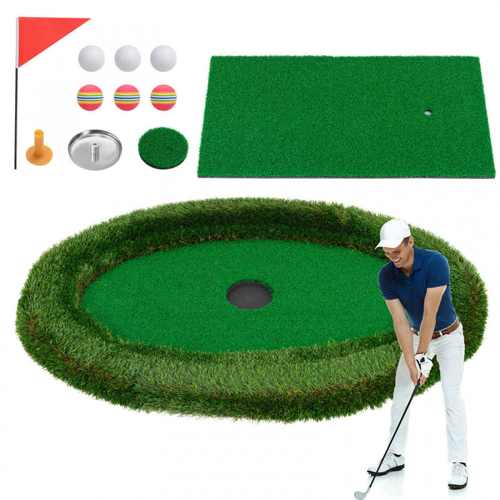 Costway Oval Flottant De Golf Vert Comprend Le Tapis De Golf Frappant 6 Balles De Golf Drapeau De Golf