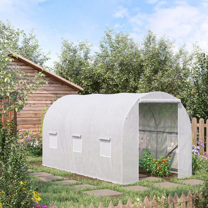 Outsunny 11.5x6.6x6.6pi Tunnel De Plain-pied Serre De Jardin Portable Plante De Plus En Plus Chaude Maison Avec Porte Et Fenetre De Ventilation Blanc