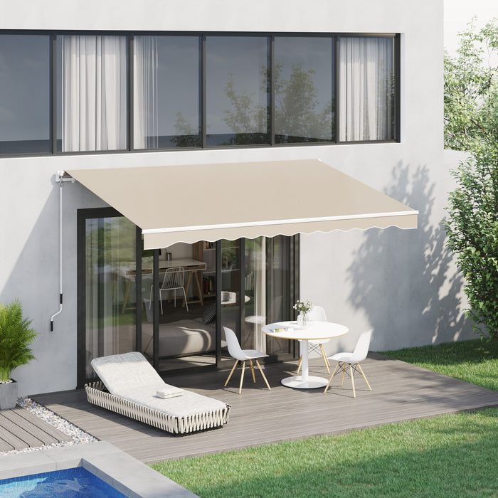 Outsunny 13' X 8' Auvent De Terrasse Retractable Manuel Resistant A L'eau Pare-soleil Exterieur Pont Fenetre Porte Auvent Abri Cadre En Aluminium (kaki)