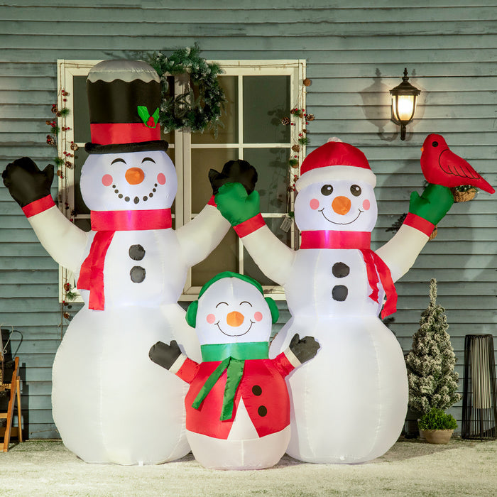 Outsunny Famille De Bonhomme De Neige Gonflable De 8ft Avec Oiseau
