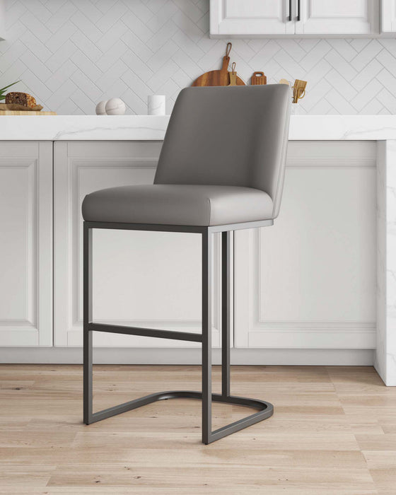 Tabouret de bar moderne en metal et tissu Serena, coloris taupe
