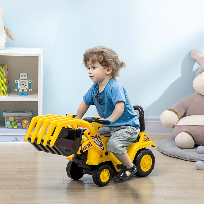 Aosom Kids Pelleteuse Avec Pince, Chariot De Traction Avec Son Realiste, Camion De Construction Avec Rangement Sous Le Siege, Roues A Bande De Roulement, Conception Sans Alimentation