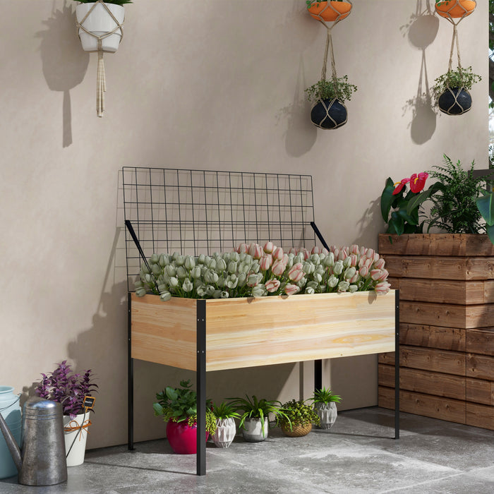 Outsunny Lit De Jardin Sureleve En Bois Avec Treillis Et Doublure De Lit, Jardiniere Surelevee Avec Pieds En Metal Pour Legumes, Fleurs, Herbes