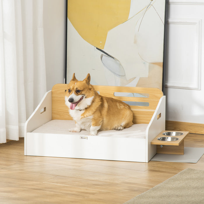 Pawhut Cadre De Lit Moderne Pour Chien, Sofa Pour Animaux De Compagnie De Style Mobilier, Canape Pour Chat, Avec Coussin Doux, Couverture Lavable, 2 Bols A Nourriture, Poignees