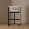 Cosmopolitan Mid-Century Modern Metal Upholstered Barstool in Stone Gray | Tabouret de bar moderne du milieu du siecle en metal et tissu, coloris gris pierre