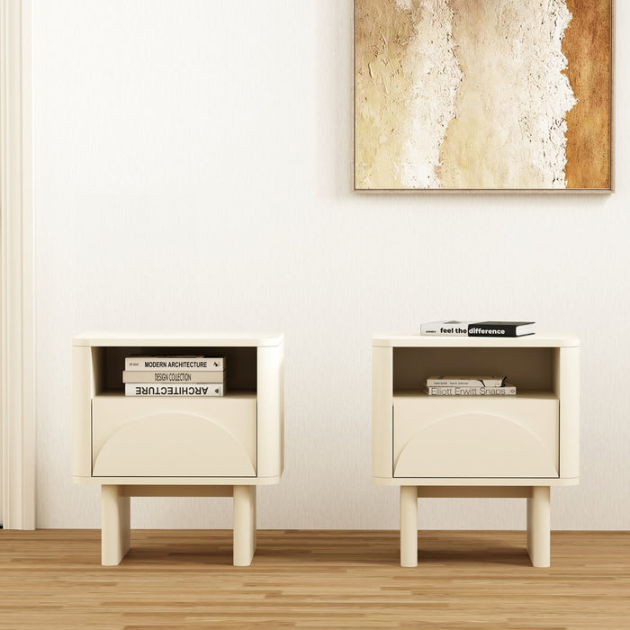Table de nuit moderne Ella 20\" en creme (1 tiroir) - Lot de 2