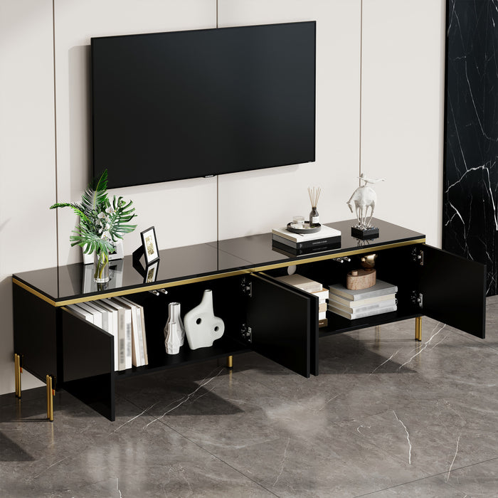 Croma Meuble TV Moderne Haute Brillance 67 po avec Gestion des Cables et Garniture Doree, Noir