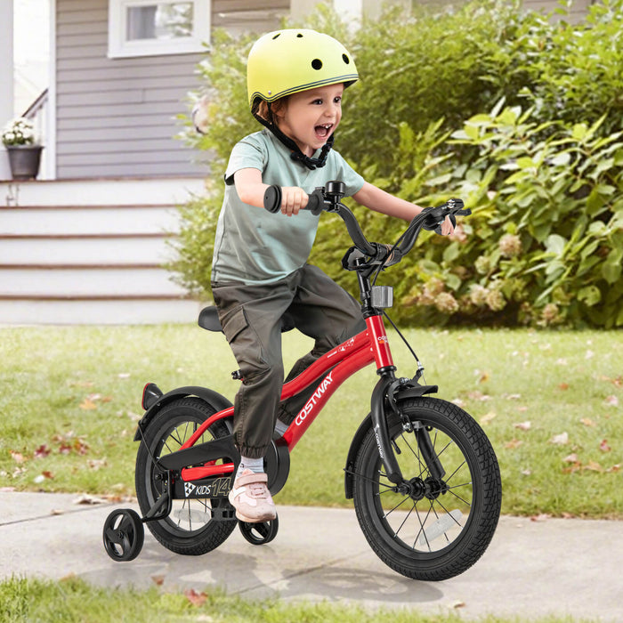 Velo Costway 14\" Pour Enfants Pour Garcons Et Filles De 3 A 5 Ans Avec Reflecteurs De Frein A Main Reglables