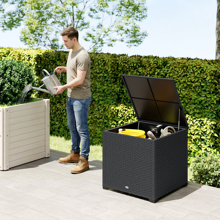 Outsunny Coffre de Rangement en Rotin 67 Gallons, Boite de Rangement Exterieure, Gris