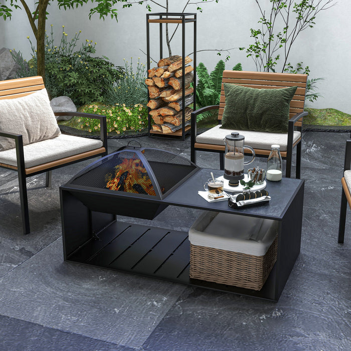 Outsunny Table Basse Pour Foyer, Foyer A Bois Avec Carreaux De Ceramique