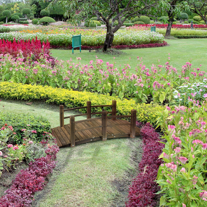 Outsunny 5ft Wood Garden Pont Paysage Decoratif Exterieur Rails Lateraux Arriere-cour Pont De Lune Decor De Parc Bois Teinte