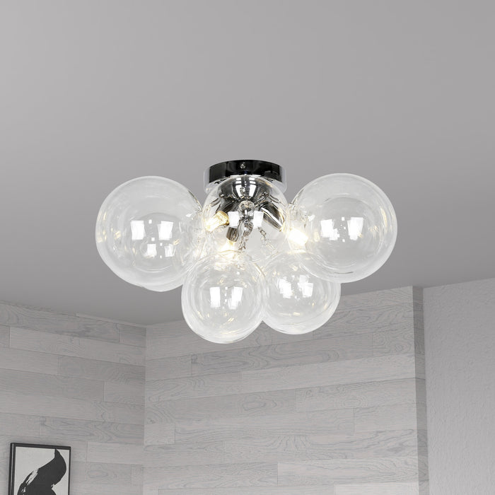 Plafonnier affleuré Comet de Dainolite en verre transparent, avec fini chromé poli et 3 ampoules
