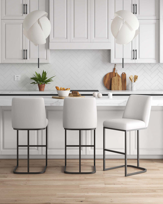 Tabouret de bar moderne en metal et tissu Serena, blanc - Lot de 3