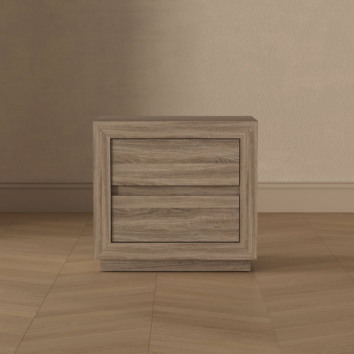 Table de nuit contemporaine Soren 66 cm en chene naturel (2 tiroirs)