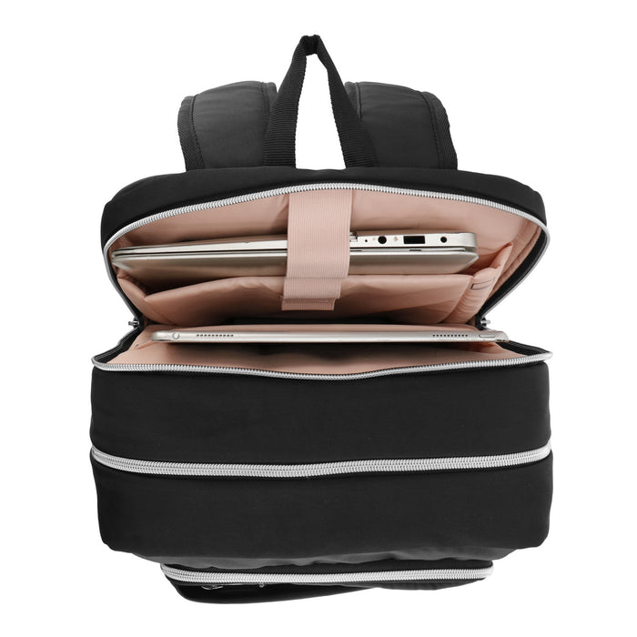 Sac a dos Swissdigital KATY Rose Platinum – Sac pour ordinateur portable de 16 pouces, chargement USB, detecteur SDD, protection RFID, multi-poches