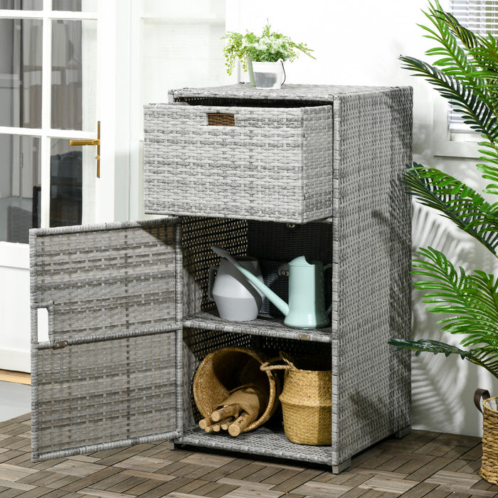 Outsunny Meuble De Rangement Resine Tressee Pour Patio Gris Mixte