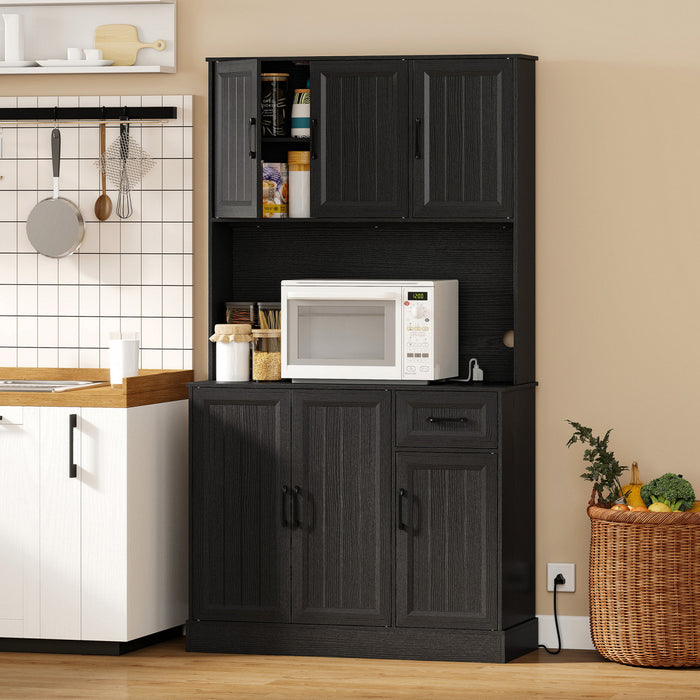 HOMCOM Armoire de cuisine 71\" avec station de charge, noir