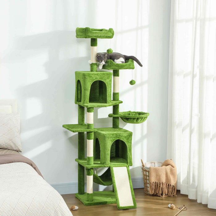 70\" Cat Tree with 2 Condos and Scratchers, Green