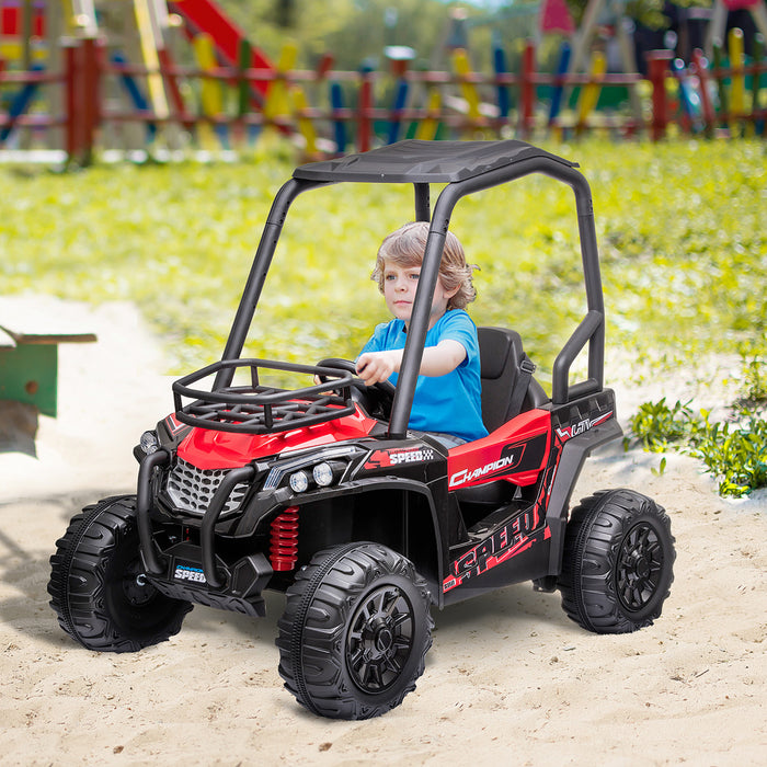 Jouet Utv Tout-terrain Pour Enfants A Batterie 12v Aosom 1,8-3,7 Mph Avec Telecommande Parentale A Toit Sureleve Musique Lumieres Roues De Suspension Mp3 Pour 3-8 Ans Rouge