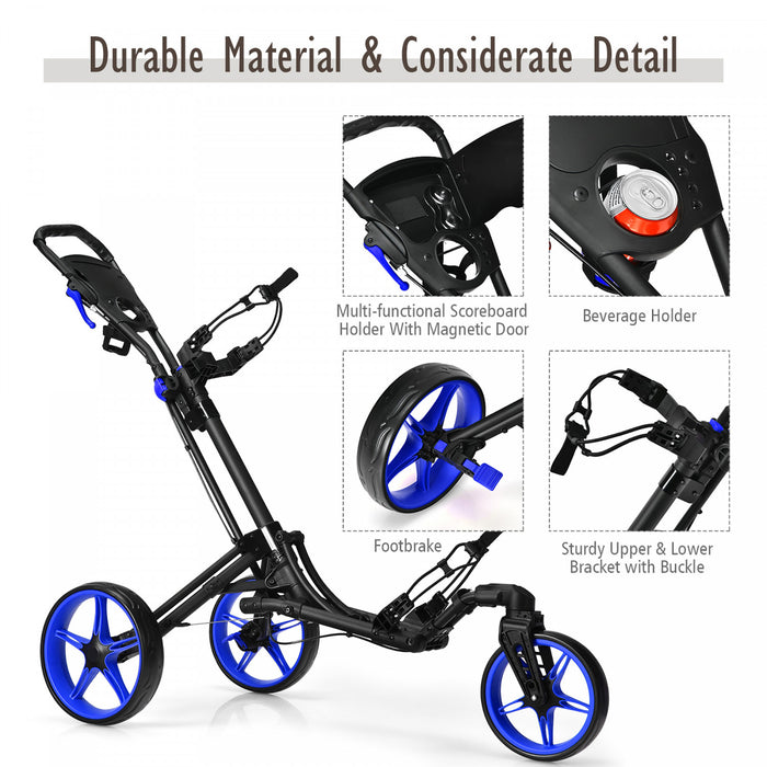 Goplus Pliant Golf Pousser Chariot W / Tableau De Bord Poignee Reglable Roue Pivotante Bleu