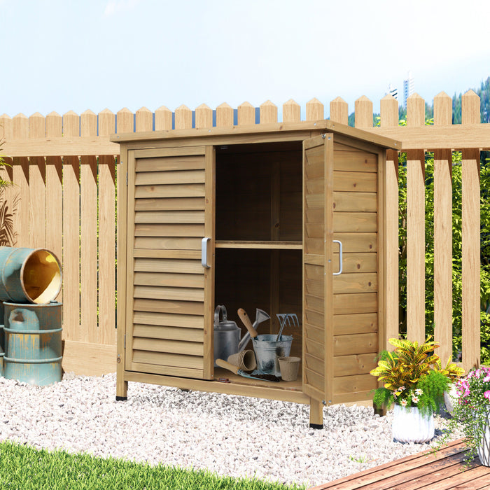 Outsunny Abri De Jardin En Bois 2 Portes Armoire De Rangement Pour Outils De Garage En Bois De Sapin Massif, 34.25\"l X 18.25\"l X 38\"h, Naturel