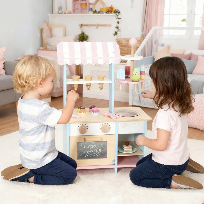 Magasin de glaces en bois Qaba, epicerie d'imitation avec nourriture et four pour enfants, comptoir de desserts pour garcons et filles de 3 ans et plus