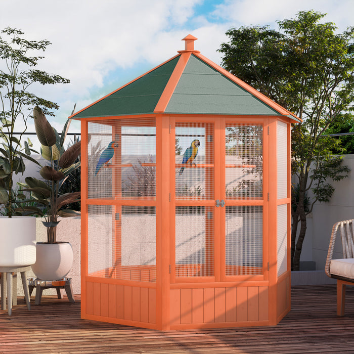 Cage A Oiseaux En Bois 70 Po, Voliere Hexagonale Avec Portes