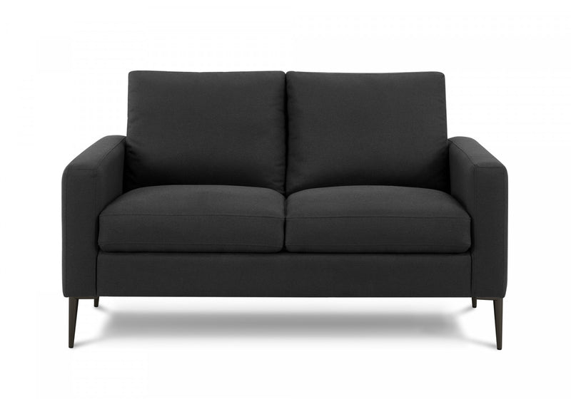 Causeuse Rembourre, 58\" L, Tissu Noir, Pieds En Metal Noir, Moderne