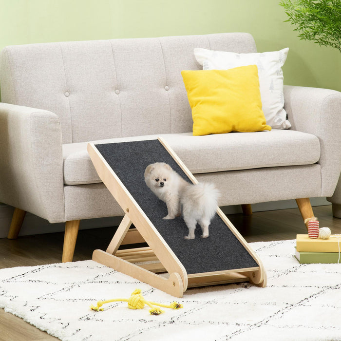 Pawhut Rampe Pour Chien Pour Canape, Lit, Rampe Pliable Hauteur Reglable 4 Niveaux De 14.75\" a 24.5\" Pour Chats Et Petits Chiens Avec Surface Moquette Antiderapante, Neutre