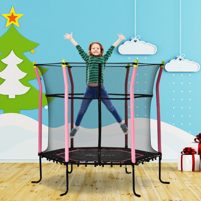 Soozier Trampoline Pour Enfant De 3 A 10 Ans Exterieur Interieur Surface De Saut De 125 Cm Filet De Securite Charge Max. Recommandee 60 Kg Rose