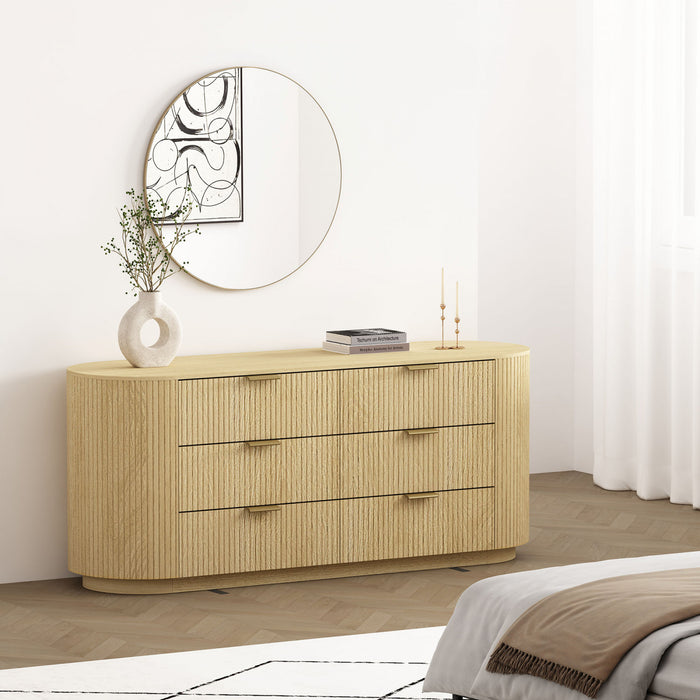 Commode Olivia Manhattan Moderne 71\" en chene naturel (6 tiroirs)