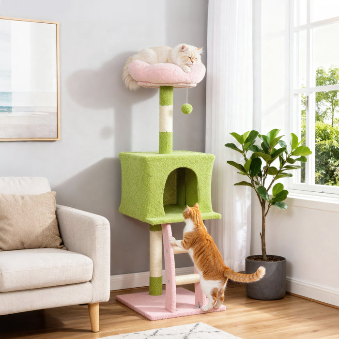 Arbre a Chat Fleur de 122 cm avec Poteau a Griffer pour Chats d'Interieur