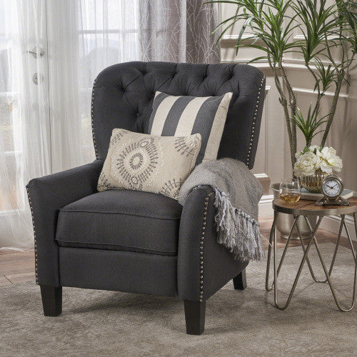 Lily Fauteuil Relax Inclinable A Dossier Inclinable En Tissu Aspect Lin Avec Clous Decoratifs, Gris Fonce Antique