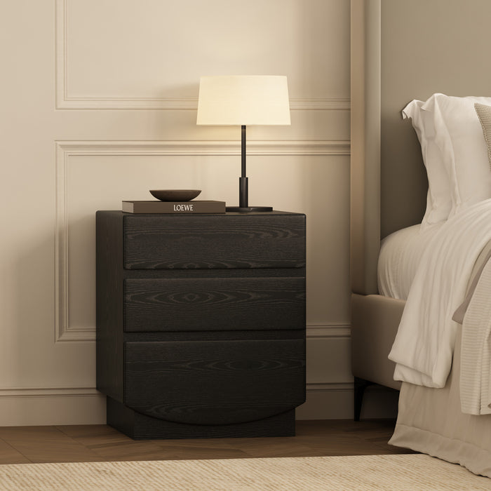 Table de nuit contemporaine Ardea 20\" en noir (3 tiroirs)