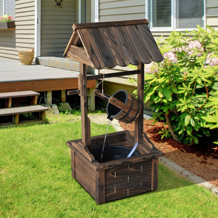 Outsunny Fontaine Cascade Exterieure En Bois Avec Pompe Electrique, Brun