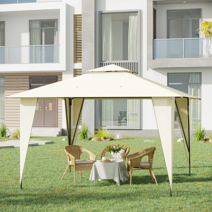 Outsunny 12' X 12' Tente A Baldaquin Exterieur Gazebo Avec Toit A Deux Niveaux Et Pieds Habilles, Beige