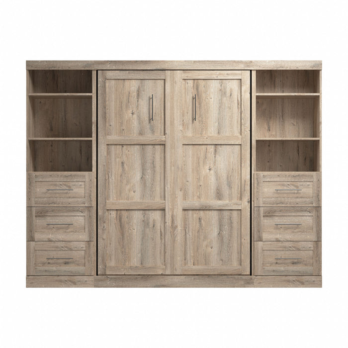 Lit double escamotable mural Pur de Bestar de 109 po avec 2 meubles à tablettes et tiroirs - brun rustique