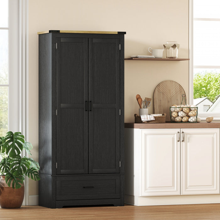 HOMCOM Buffet de Cuisine Haut avec Etageres Reglables, noir et marron