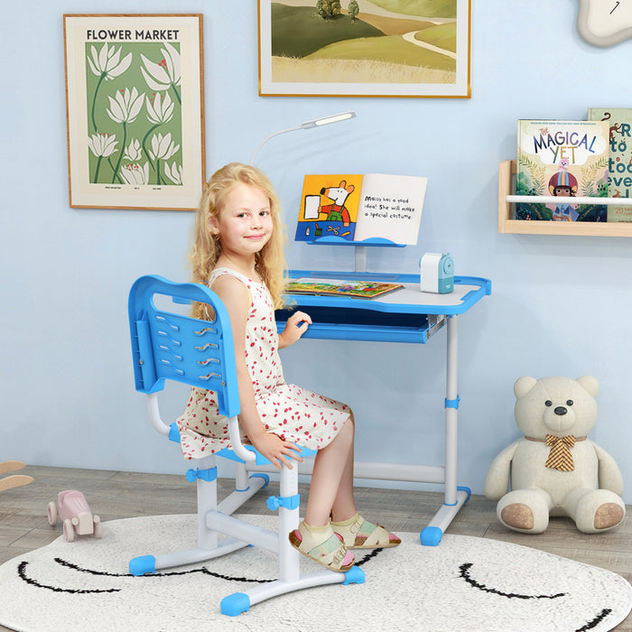 Qaba Ensemble Bureau Et Chaise Pour Enfant Bureau D'ecriture Reglable, Bleu