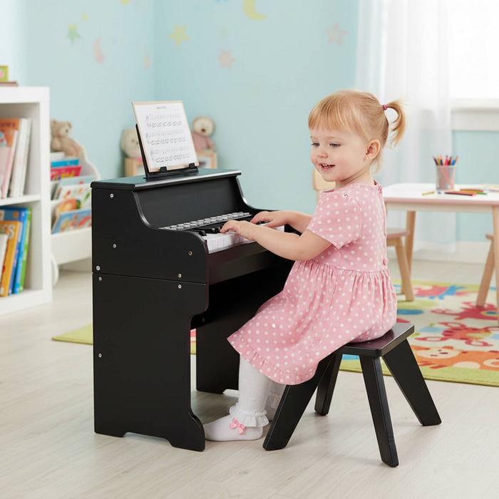 Costway Piano Numerique 25 Touches avec Pupitre, Tabouret, Touches Retroeclairees et Mode Enseignement pour Enfants des 3 Ans - Noir