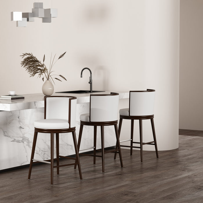 Tabouret de bar moderne en bois et tissu Evalyn blanc - Lot de 3